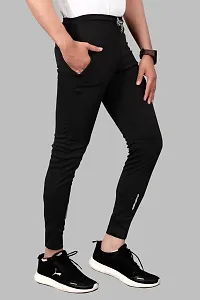 Stylish Black Lycra Blend Regular Track Pants for Men-thumb3