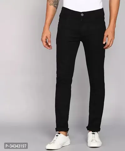 Stylish Black Denim Solid Jeans For Men-thumb0