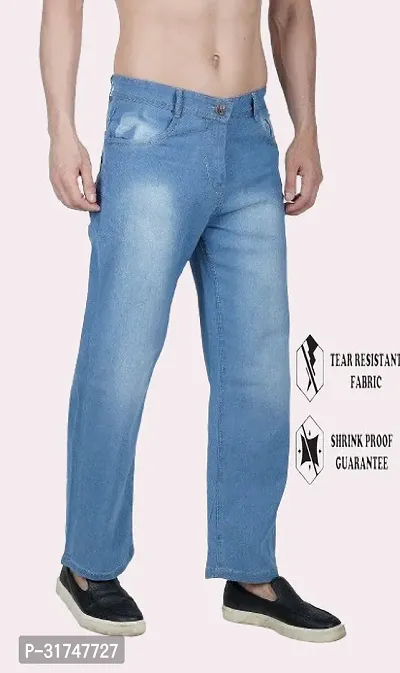 Stylish Blue Cotton Blend Solid Mid-Rise Jeans For Men-thumb0