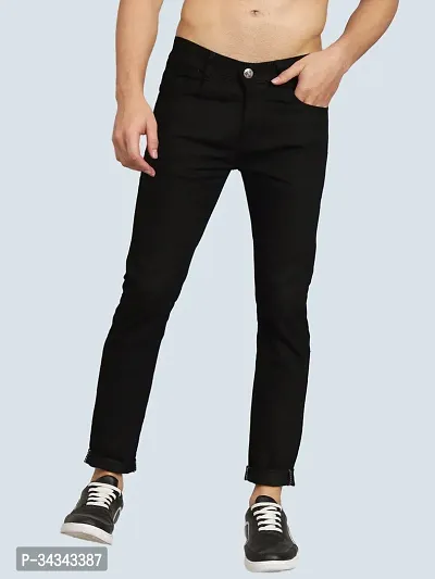 Stylish Black Denim Solid Jeans For Men-thumb0