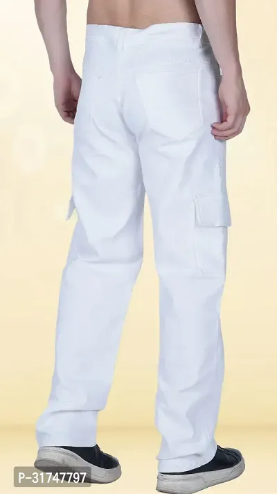 Stylish White Denim Solid Mid-Rise Jeans For Men-thumb2