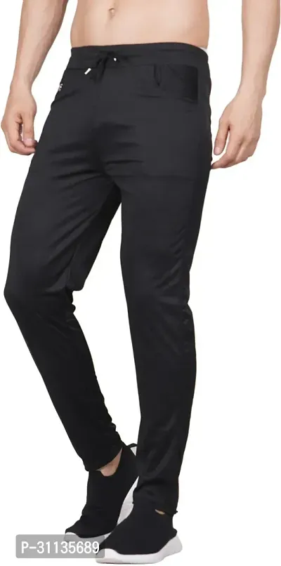 Stylish Black Polyester Spandex Solid Regular Track Pant For Men