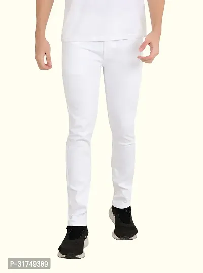 Stylish White Cotton Blend Solid Mid-Rise Jeans For Men-thumb0