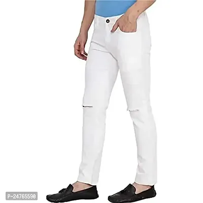 COMFITS Men's Boys Stylish White Knee Cut Jeans (36)-thumb0