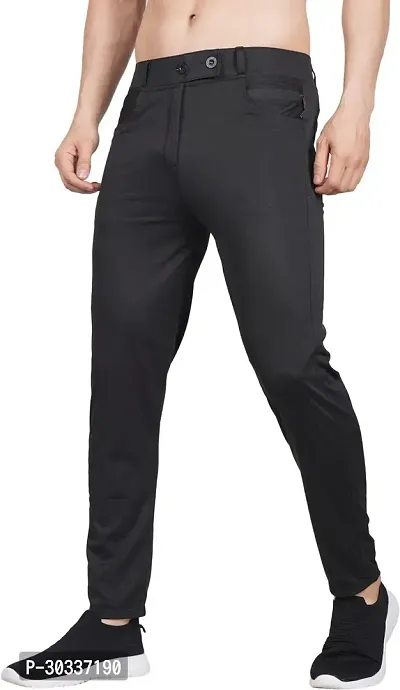 Mevan Comfortable Black Polyester Spandex Regular Track Pants For Men