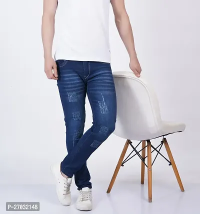 Classic Blue Cotton Blend Solid Jeans For Men