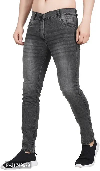 Stylish Grey Cotton Blend Solid Mid-Rise Jeans For Men