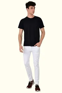 Stylish White Cotton Blend Solid Mid-Rise Jeans For Men-thumb2