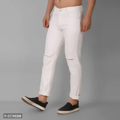 Stylish White Denim Solid Mid-Rise Jeans For Men-thumb3