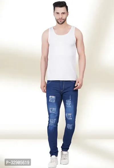 Elegant Blue Denim Distress Mid-Rise Jeans For Men-thumb3