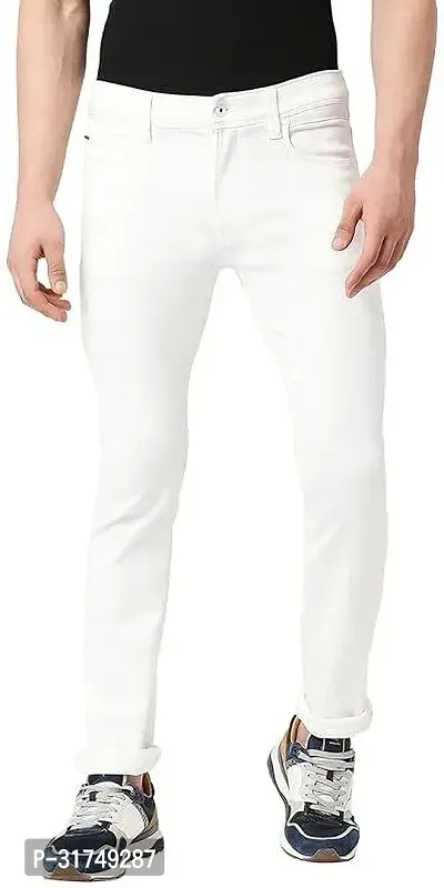 Stylish White Cotton Blend Solid Mid-Rise Jeans For Men-thumb0