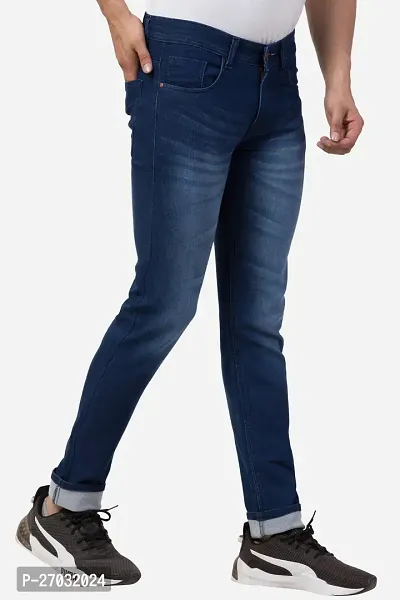 Classic Blue Cotton Blend Solid Jeans For Men-thumb4