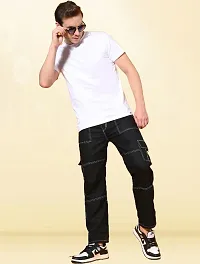 Stylish Black Denim Solid Mid-Rise Jeans For Men-thumb1