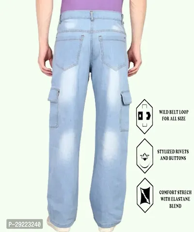 Stylish Blue Cotton Blend Solid Mid-Rise Jeans For Men-thumb2