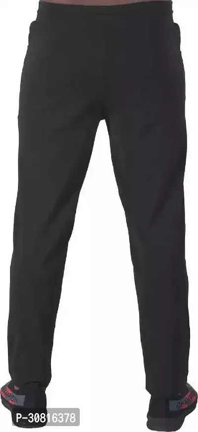 Stylish Black Lycra Blend Regular Track Pants for Men-thumb2