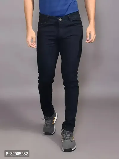 Stylish Black Denim Solid Regular Fit Jeans For Men-thumb0