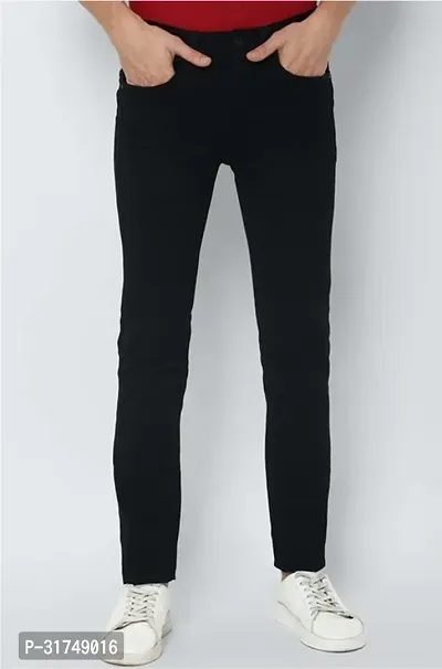 Stylish Black Denim Solid Mid-Rise Jeans For Men-thumb0