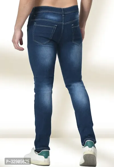 Elegant Blue Denim Distress Mid-Rise Jeans For Men-thumb2