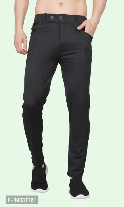 Mevan Comfortable Black Polyester Spandex Regular Track Pants For Men-thumb0