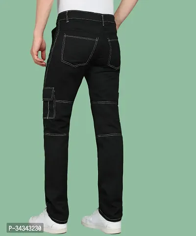 Stylish Black Denim Solid Jeans For Men-thumb2