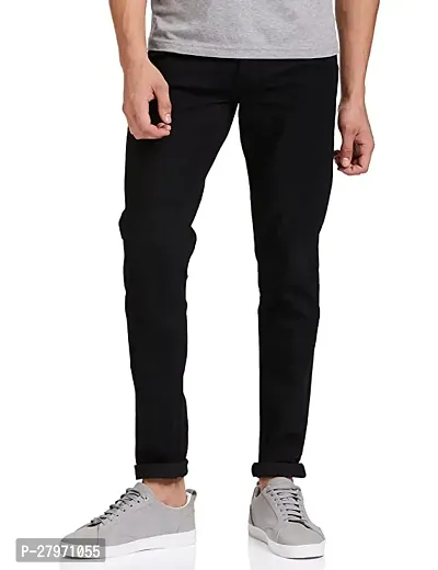 Stylish Black Cotton Blend Solid Slim Fit Mid-Rise Jeans For Men-thumb0