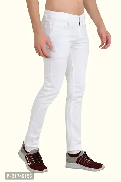 Stylish White Cotton Blend Solid Mid-Rise Jeans For Men-thumb3