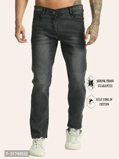 Stylish Grey Cotton Blend Solid Mid-Rise Jeans For Men