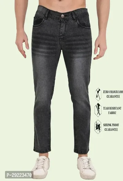 Stylish Grey Denim Solid Mid-Rise Jeans For Men-thumb0