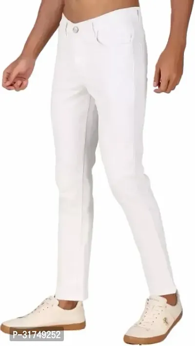 Stylish White Denim Solid Mid-Rise Jeans For Men-thumb0