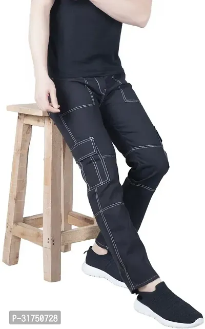 Stylish Black Cotton Blend Solid Mid-Rise Jeans For Men-thumb0