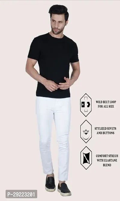 Stylish White Cotton Blend Solid Mid-Rise Jeans For Men-thumb4