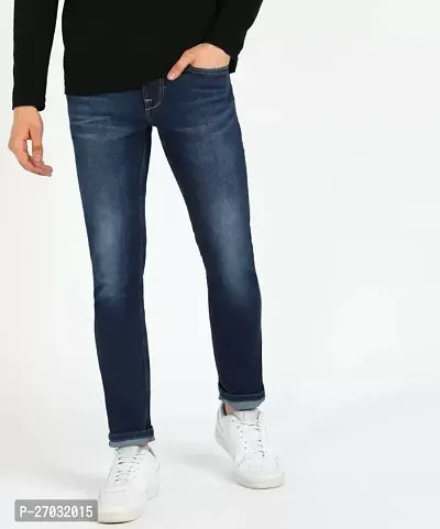 Classic Blue Cotton Blend Solid Jeans For Men