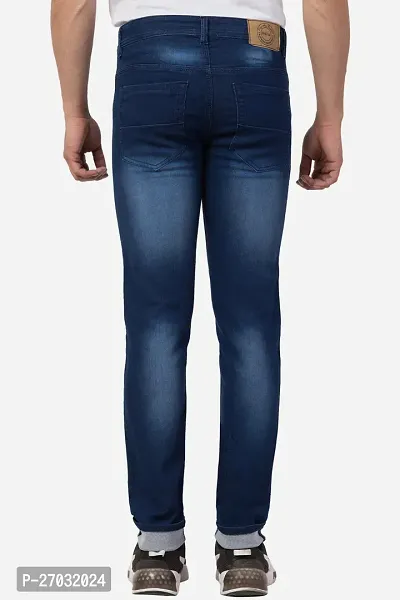 Classic Blue Cotton Blend Solid Jeans For Men-thumb2