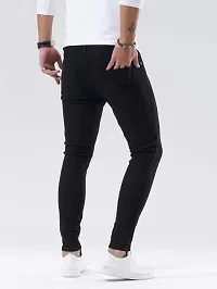 Elegant Black Denim Solid Mid-Rise Jeans For Men-thumb1