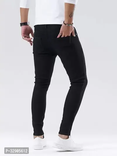 Elegant Black Denim Solid Mid-Rise Jeans For Men-thumb2