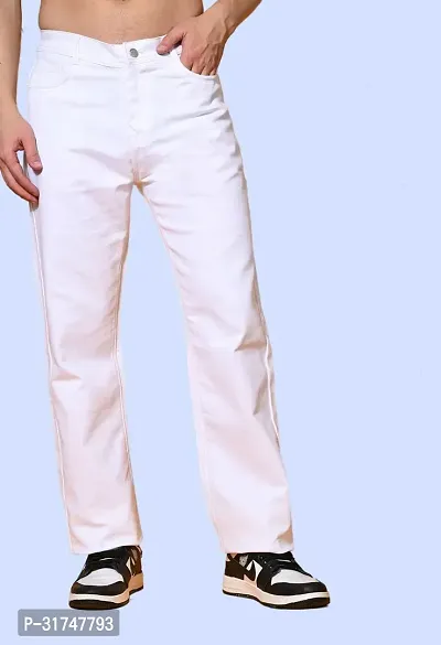 Stylish White Denim Solid Mid-Rise Jeans For Men-thumb0