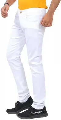 Stylish White Cotton Blend Solid Mid-Rise Jeans For Men-thumb1