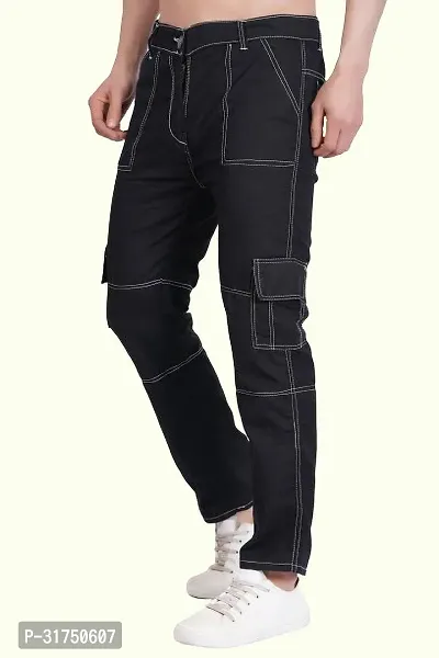 Stylish Black Cotton Blend Solid Mid-Rise Jeans For Men-thumb0