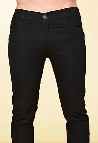 Stylish Black Denim Solid Mid-Rise Jeans For Men-thumb3