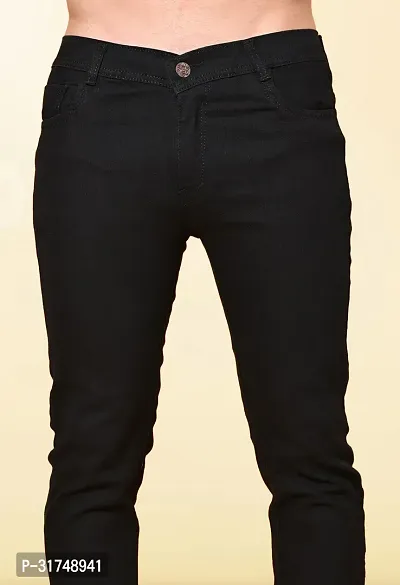 Stylish Black Denim Solid Mid-Rise Jeans For Men-thumb4