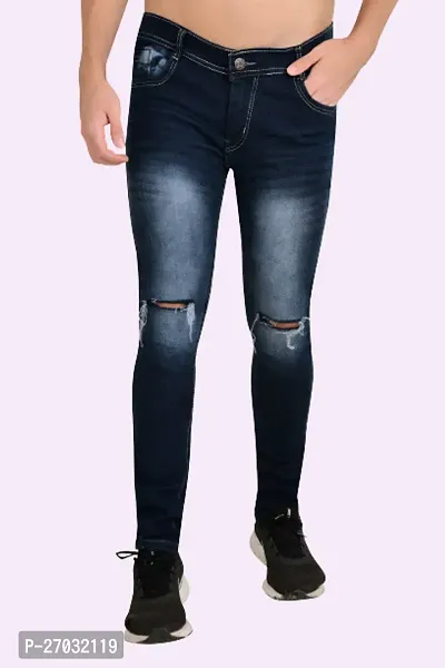 Classic Blue Cotton Blend Solid Jeans For Men-thumb0