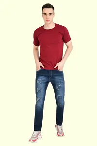 Stylish Blue Cotton Blend Solid Mid-Rise Jeans For Men-thumb1