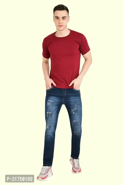 Stylish Blue Cotton Blend Solid Mid-Rise Jeans For Men-thumb2