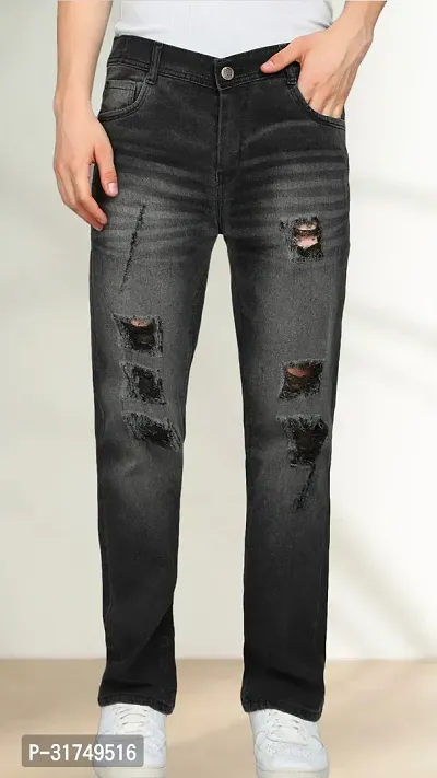 Stylish Grey Denim Solid Mid-Rise Jeans For Men