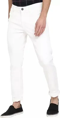 Stylish White Cotton Blend Mid-Rise Jeans For Men-thumb2