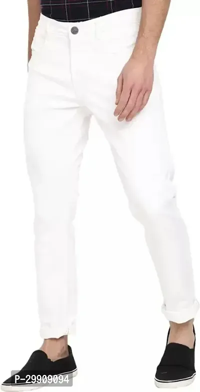 Stylish White Cotton Blend Mid-Rise Jeans For Men-thumb3