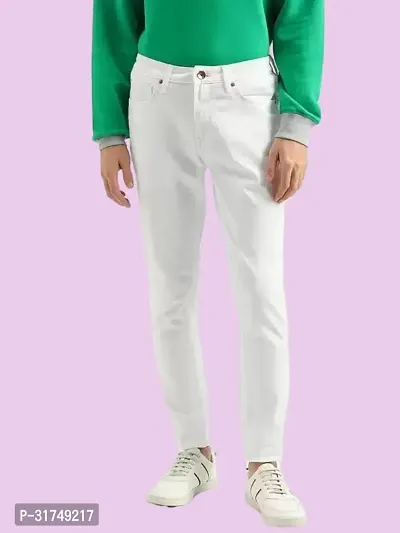 Stylish White Denim Solid Mid-Rise Jeans For Men-thumb0