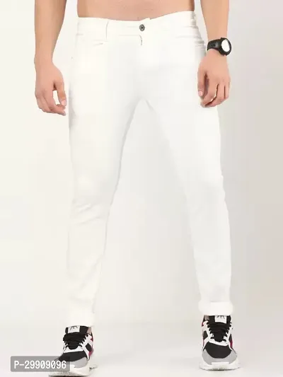 Stylish White Cotton Blend Mid-Rise Jeans For Men-thumb0