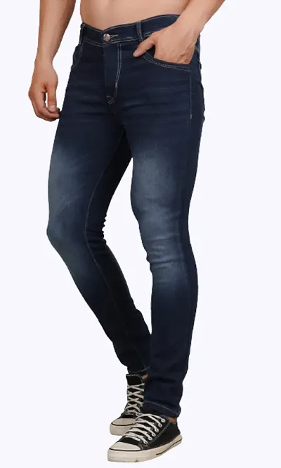 Men Slim Blue Plain Jeans