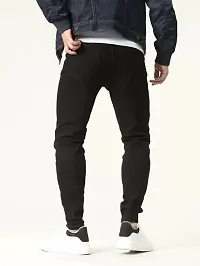 Elegant Black Denim Solid Mid-Rise Jeans For Men-thumb1